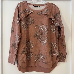 Hannah Women's Paisley Ruffle Sweatshirt - Brown